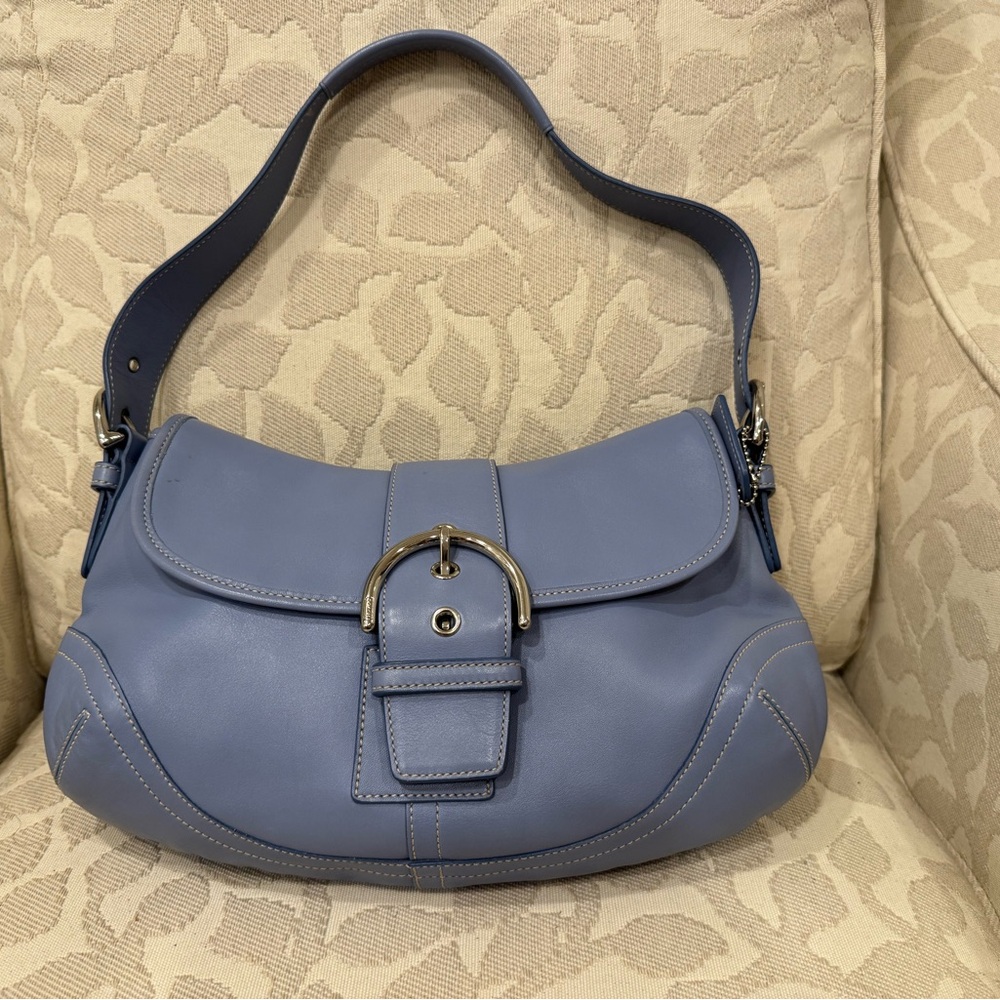Vintage Coach Blue Soho Flap Leather Bag